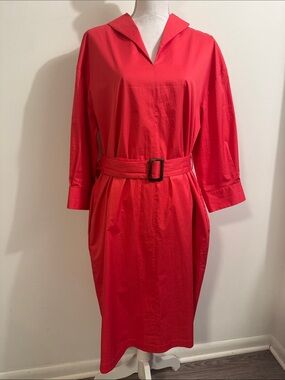 Peserico NWT Bright Coral Belted Women's Dress w/ Pockets